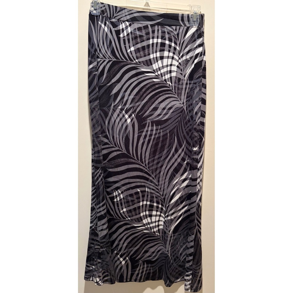 Adrianna Papell Womens Gray Black Tropical Palm Leaf Print Maxi Skirt Size M - Picture 3 of 7